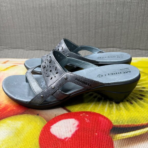 Merrell Select Fresh Air Cushion Womens Leather Comfort Sandals Slip On Wedge Me - Picture 2 of 8